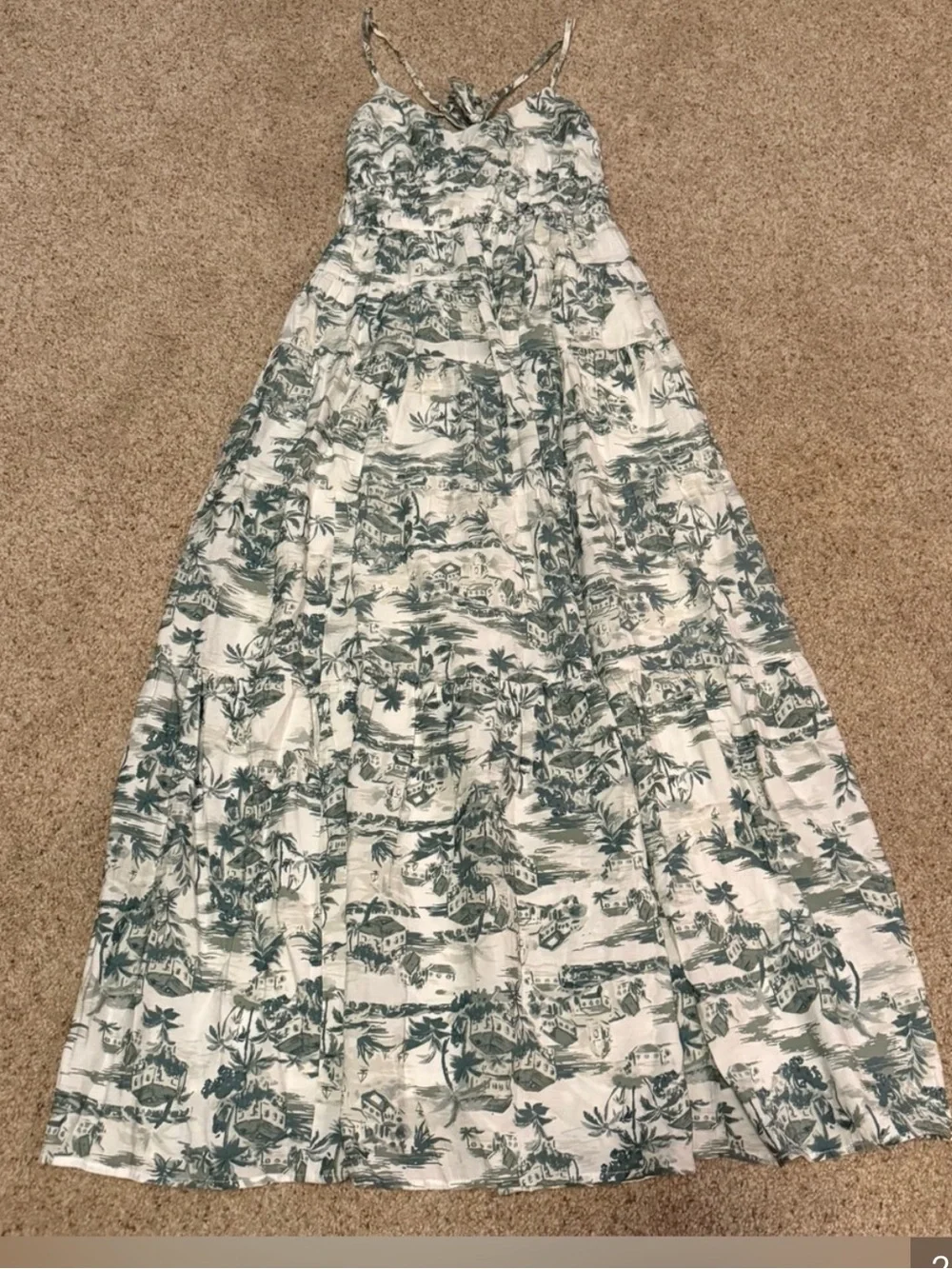 Abercrombie & Fitch Green White Tropical Print Babydoll Maxi Dress